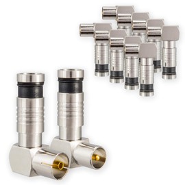 Angled Plug Set 5 x Male & 5 x Female for Cable View, Antenna Plug DVB-C Radio DVB-T2 TV IEC (Male + Female) Compression Connector Refined for Antenna Cable BK Systems 4K 90° Degree
