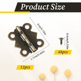 12 Pcs Small Butterfly Hinge for Craft Antique Bronze Hinges Mini Metal Hinges 20 x 17mm Hardware Retro Vintage Style Hinge with 48 Tiny Screws for DIY Wooden Jewelry Box Cabinet Crafts