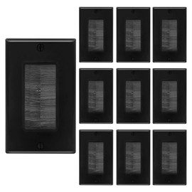 VCE Brush Wall Plate 10-Pack, UL Listed Cable Pass Through Insert for Low Voltage Wires, Single Gang Cable Outlet Cover, in-Wall Cable Management for Wall Mount TV, Black