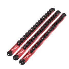 Precision Defined Aluminum Tool Socket Holder 3-Piece Set | Red, 1/4-Inch x 16 Clips, 3/8-Inch x 16 Clips, 1/2-Inch x 14 Clips | 360 Rotation - Heavy Duty Socket Rails Organizer, Socket Storage