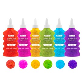 BAZIC Products Glitter Glue Tubes – 6 Assorted Neon Colors, Non-Toxic Washable Glitter Glue for Arts, Crafts, DIY, and Party Projects, 6.76 oz/Pack, 6 Packs