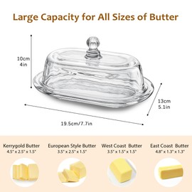 7 inch Glass Butter Dish with Lid, Clear Covered Butter Dish for Countertop, Elegant Butter Holder for Kitchen Dining Table Decor