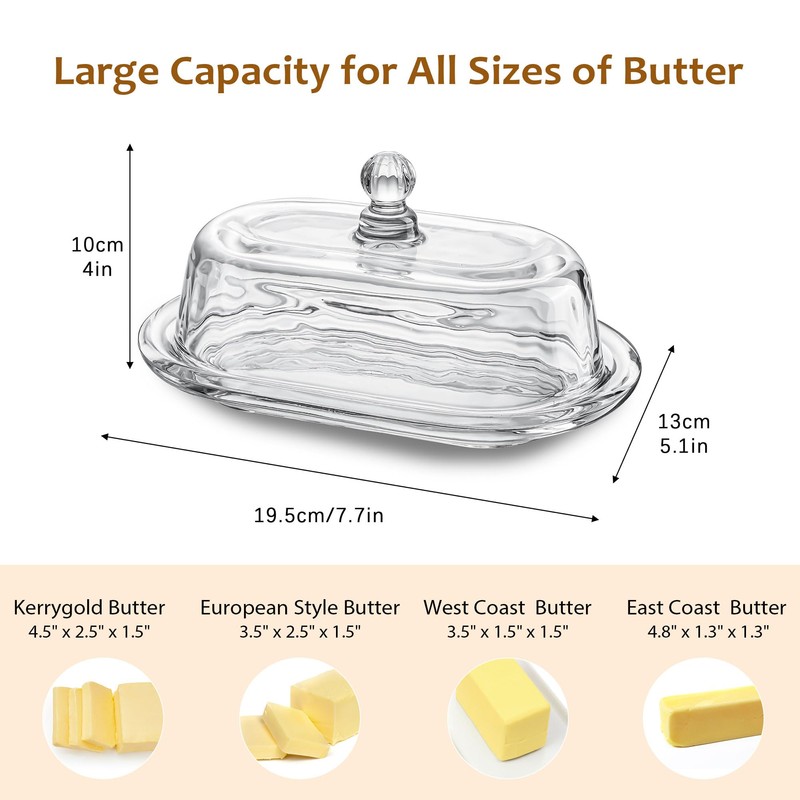 7 inch Glass Butter Dish with Lid, Clear Covered Butter