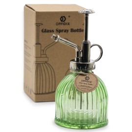 OFFIDIX Glass Plant Mister, 6.3 Inches Tall Vintage Style Spritzer Bronze Plastic Top Pump One Hand Watering Can Indoor Plant Spray Bottle for Garden, Plants, Cleaning (Light Green)