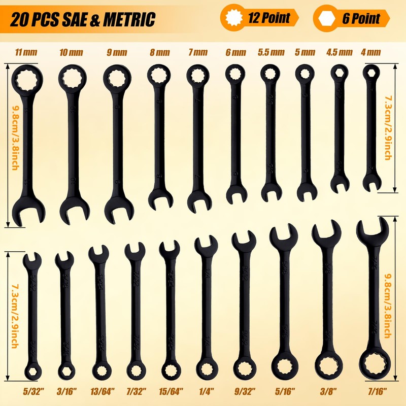 LEONTOOL Mini Wrench Set Metric and SAE 20-Piece Ignition Wrench