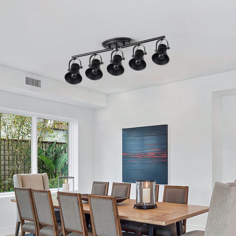 KEESFU 5-Light Track Lighting Kit,Black Semi Flush Mount Ceiling Light