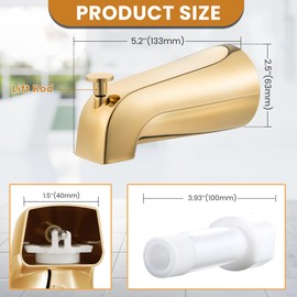 Dreyoo Tub Spout (Universal Fits 1/2" Copper Pipe, 1/2" IPS and 3/4" IPS), Bathroom Bathtub Faucet with Adapters and Hex Wrench(Polished Brass,Simple)