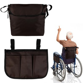 Lvjkes Rollstuhltasche hinten, Armlehnentasche, Wasserdichte Oxford rollstuhl tasche, Große Kapazität, für die meisten Rollstühle, Gehhilfen, Kinderwagen oder Rollatoren (Braun)