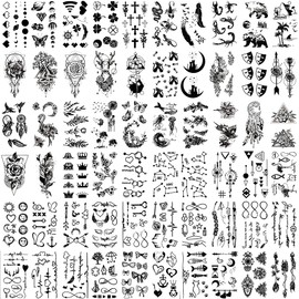 DTnewsun Temporary Tattoos ,60 Sheets Waterproof Black Tiny Tattoo Sticker,Butterfly Anchor Compass For Men Women,Roses, Butterflies and Mixed Style Body Art Temporary Tattoos For Neck Arm Hands
