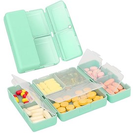 GeorgeX Pastillero Semanal de 7 Días, Pastillero Portátil de Viaje, Caja de Almacenamiento de Medicamentos con Siete Compartimentos para Medicamentos Vitamínicos y Suplementos (Verde)