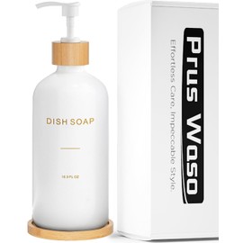 Prus Waso Dish Soap Dispenser for Kitchen Sink, Liquid Soap Dispenser Perfect for Kitchen Counter Decor, Kitchen Essentials for New Home. (White & Dish)