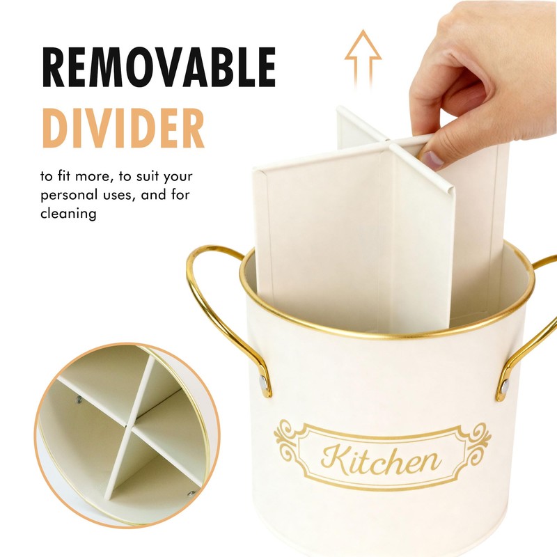 EQEY Kitchen Utensil Holder, 5.1" Metal Cooking Utensil Crock with