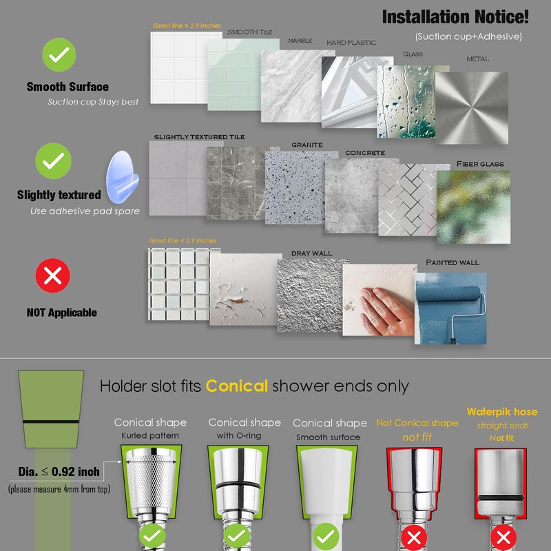 Suction cup Handheld Shower Head Holder - Designed For Large