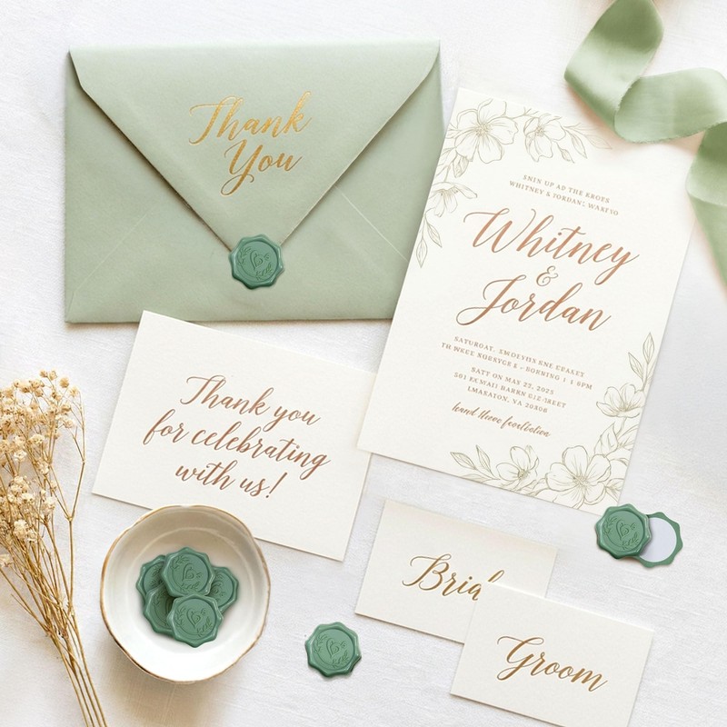 Green Wax Seal Stickers for Envelopes, 50 Pcs Envelope Seal