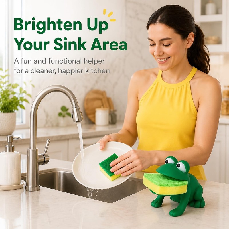 Frog Shaped Sponge Holder for Kitchen Sink - Cute Draining