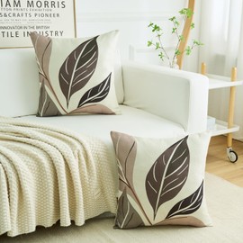 Cushion Cover 45 x 45 cm Boho with Abstract Simple Geometric Leaves Decorative Cushion Cover Polyester Cushion Cover Bohemian Cushion Cover Decoration for Living Room Sofa Balcony Garden Patio Cafe