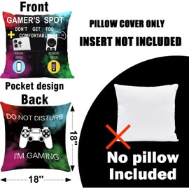 Svnntaa Gamer Gifts Pillow Cover Case 18x18 inch with Dual Pockets Gamer Gifts for Teenage Men Boys, Gaming Room Decoration, Gamer Pillow Cover and Gaming Socks Gifts Set
