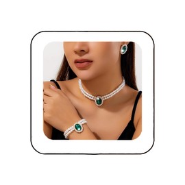 Fashband Pearl Necklace Set Crystal Bridal Wedding Choker Necklace Earrings Prom Accessories for Women, One size, /, Created Pearl