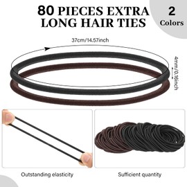 80 Count Extra Long Hair Tie for Long Thick and Curly Hair Elastic Ponytail Holders for Women No Metal Long Hair Bands Hair Accessories (Black, Brown)