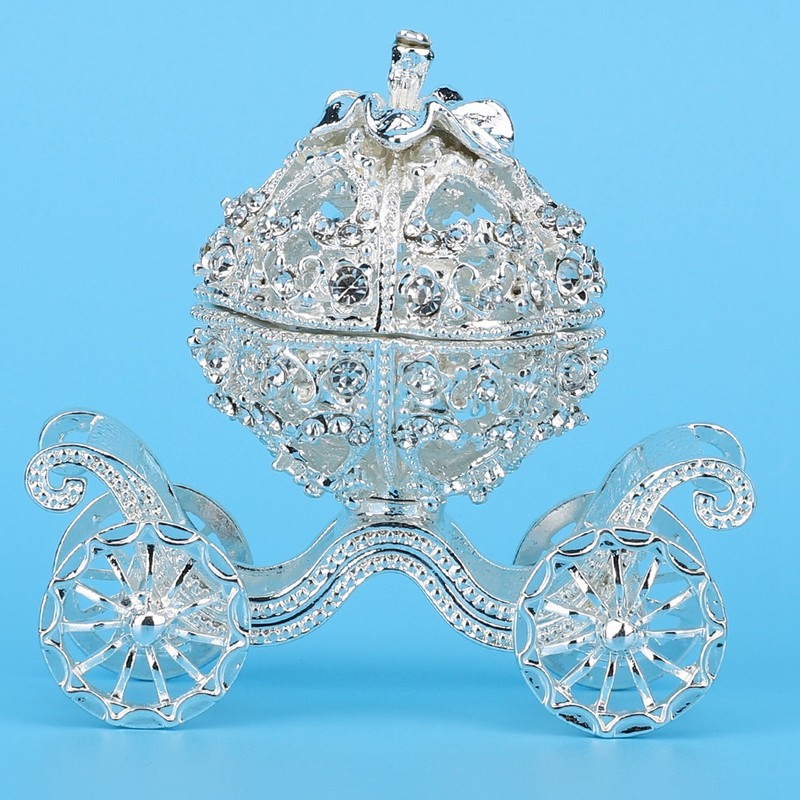 Rhinestone Decorated Pumpkin Carriage Jewelry Box Metal Crafts Gift Tabletop