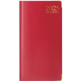 2025 Diary slim line week to view with metal edge (Red)
