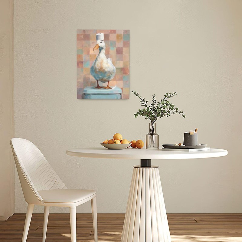 Funny Duck Bathroom Wall Art Cute Duck on Toilet Canvas