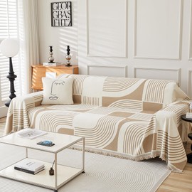 WEYOND Boho Couch Cover Sofa Covers Washable, Chenille Couch Covers for 3 Cushion Couch Sofa Pet Friendly, Bohemian Sofa Slipcovers for Sectional Sofa, Love Seat, 2 3 4 Seater (91" x 118", Khaki)