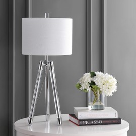 JONATHAN Y JYL2080A Wyman 30.5" Surveyor's Tripod Crystal/Metal LED Lamp Modern,Glam,Contemporary for Bedroom, Living Room, Office, College Dorm, Coffee Table, Bookcase, Chrome/Clear