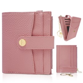 Sunpour Small Wallets for Women RFID Blocking Credit Card Holder Bifold Leather Wallet Women with Zipper Coin Pocket & ID Window