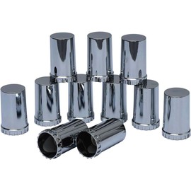 Torque 10 pcs of 33mm Chrome Cylinder Screw-on Lug Nut Covers for Volvo (VNL) & International & Peterbilt & Kenworth & Mack & Freightliner (Cascadia, Columbia, M2, FLD) Semi Trucks (TR614)