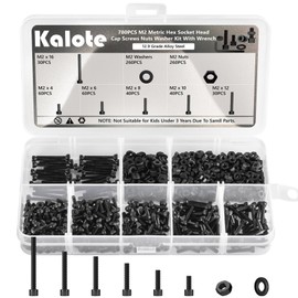 780Pcs M2 Nuts and Bolts Set, Black Hex Socket Head Cap Screws Bolts and Nuts Kit, Hexagon Socket Head Cap Screws, Black Machine Screws and Flat Washers Assortment Kit for 3D Printer