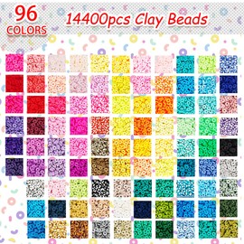 MIIIM 14400pcs Clay Beads for Bracelets Making Kit, 96 Colors 5 Boxes Heishi Beads, Flat Charms with Letter, Smiley Faces for Crafts
