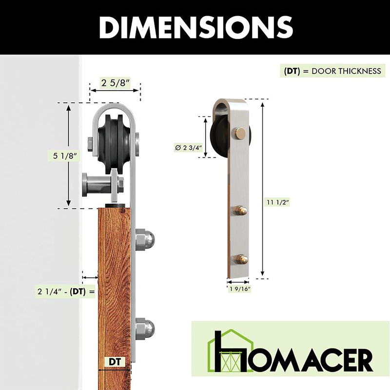 Homacer Brushed Nickel Non-Bypass Sliding Barn Door Hardware Kit, for