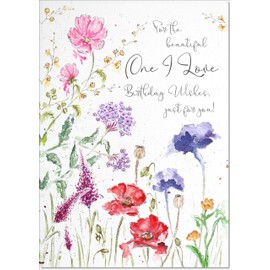 doodlecards One I Love Birthday Card Wildflowers Spring Flowers Large A4 Size with Plain Envelope