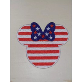 Handmade Minnie Patriotic American Flag DIY 3.75-inch Iron on Embroidered Applique Patch