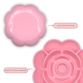 Hanara Sillicone Slow Feeder Dog Bowls & Lick Mat with Suction Bottom | Rose Petals Design | Promotes better digestion, prevent choking | Dish Washer Safe | Great Size For All Breed (Rose Quartz Pink)