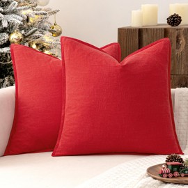 MIULEE Linen Pillow Covers 20x20 Inch Christmas Red Decorative Throw Pillow Covers Pack of 2 Soft Accent Farmhouse Couch Pillowcases Modern Home Decors for Sofa Cushion Living Room Bed