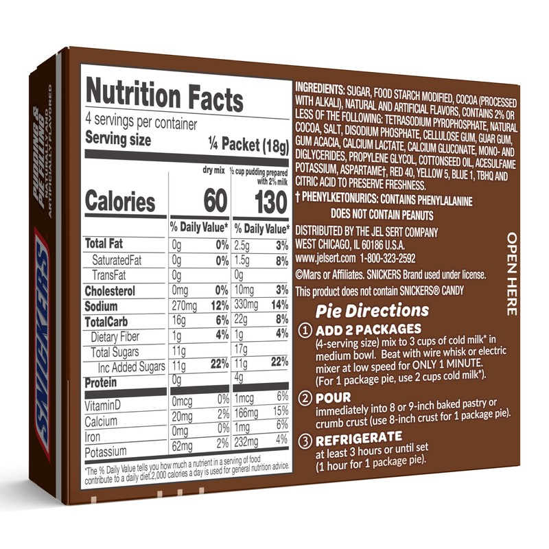 SNICKERS Milk Chocolate Pudding & Pie Filling, 2.55 oz, 4