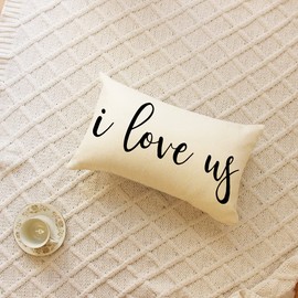 Ogiselestyle Farmhouse Pillow Covers with I Love Us Quotes 12" x 20" Lumbar Pillow Covers Home Decorative Linen Cushion Case for Sofa Couch Housewarming Gifts Family Room Décor