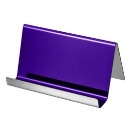 PATIKIL Business Card Holder, Reflective 304 Stainless Steel Desktop Name Cards Display Stand for Office Desk, Purple