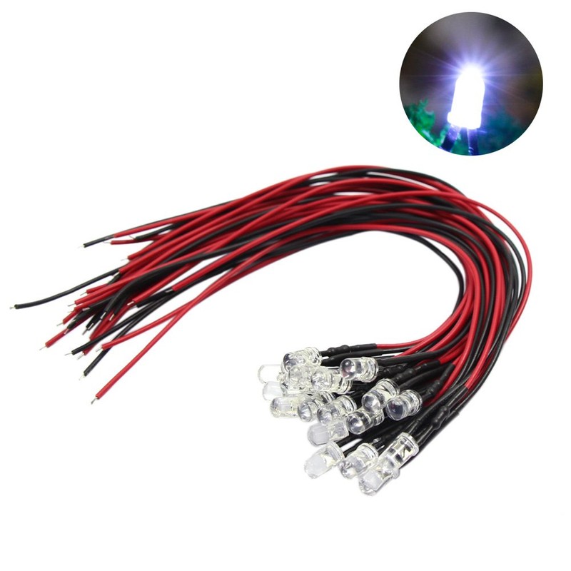 20pcs Pre Wired 5mm Bright White Led Lamp Light Set