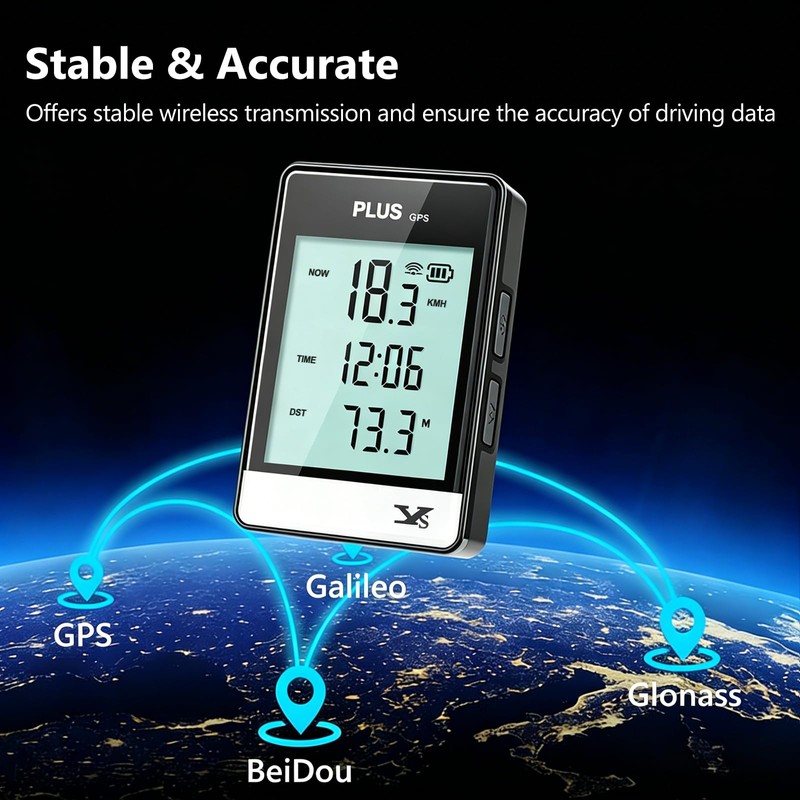 GPS Bike Computer Wireless Cycling Speedometer Odometer, 3.26" LCD Display