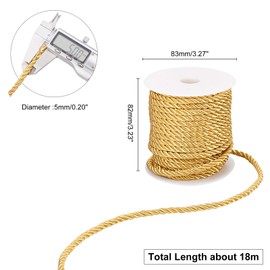 PH PandaHall 5mm Decorative Twisted Cord, 3-Ply Polyester Cord Rope String Thread Gold Macrame Cord Trim for Home Décor, Embellish Costumes, Honor Cord, Christmas Bag Drawstrings (59 Feet, Gold)