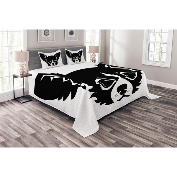Ambesonne Chihuahua Bedspread, Monochrome Illustration of Like Puppy Head in