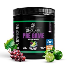 BLACKLABEL Supplements- Polvo pre-entrenamiento PRE-Game, sabor lima (40 porciones)  Certificado por la NSF para el deporte  150 mg de cafeína...     