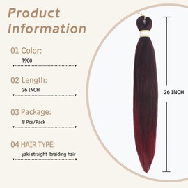 Yebo 26Inch Pre Stretched Braiding Hair 8Packs Easy Braiding Hair Soft Yaki Texture Synthetic Braids Extensions Hair for Women