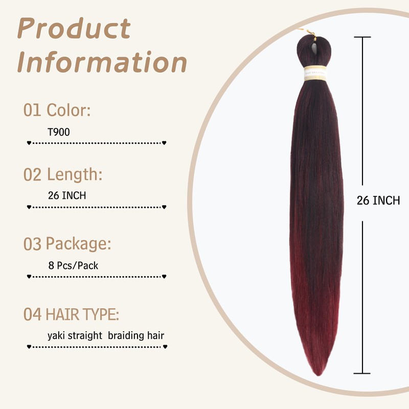 Yebo 26Inch Pre Stretched Braiding Hair 8Packs Easy Braiding Hair