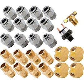 Vixen Air Set of Fittings for Eight 3/8" NPT Air Valves Using 3/8" and 1/4" OD Air Lines, Pressure Switch Included VXK3802