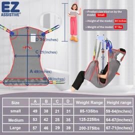 EZ Assistive Universal Full Body Hoyer Lift Sling, Patient Lift Sling with Mesh Fabric for Transfer Aids, Toileting sling, 500lbs Weight Capacity (Small, 1pc)