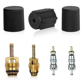 icykale 7 PCS Automobile Air Conditioning System Repair Kit, Valve Core Sealing Cap Anti-leakage Accessories Replacement, Air Conditioning Pipeline Valve Core Seat, Universal for Cars (Black)